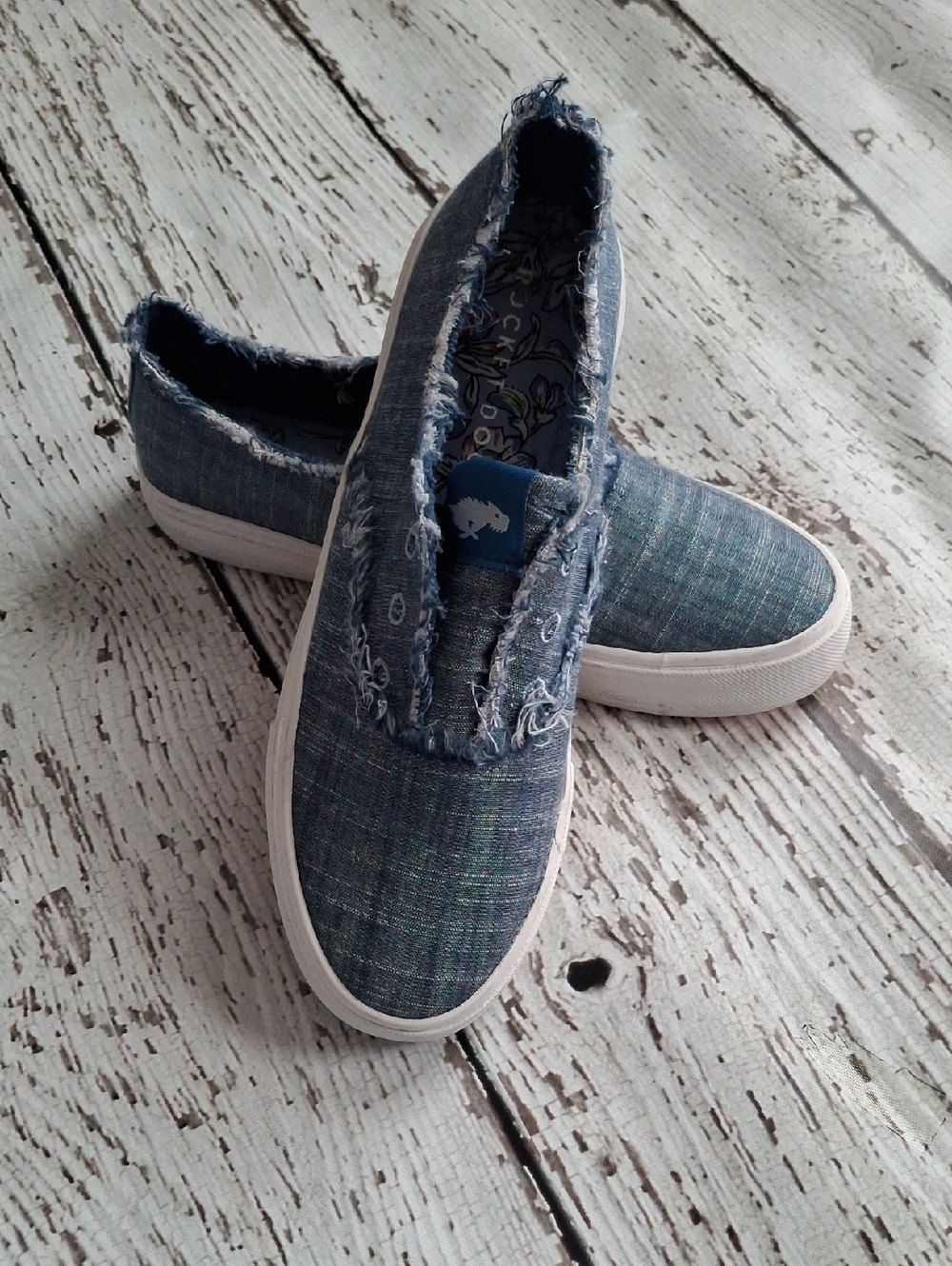 Rocket Dog Frayed Denim Slip-On Sneakers - Blue